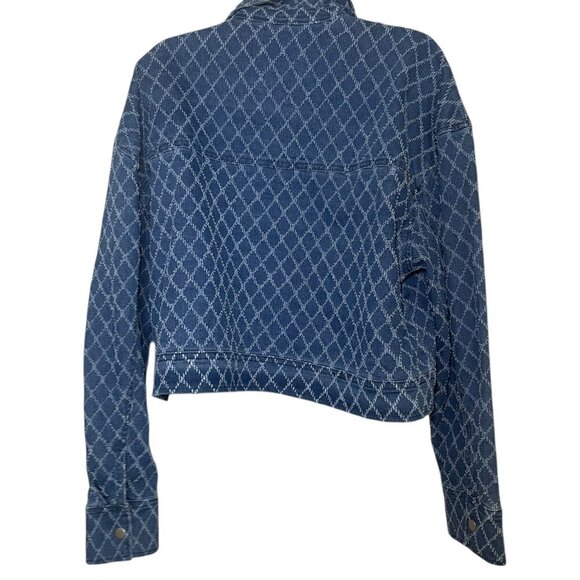 Marled Blue Cropped Denim Jacket XL Zip Front Geometric Pattern - Picture 5 of 5